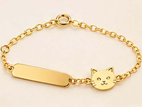 Gouden armbandje met naamplaatje en poesje