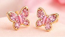 Vlinder oorbellen met roze steentjes